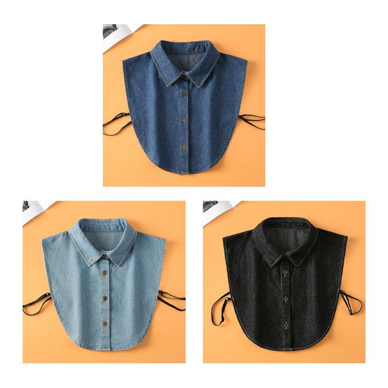 Damen Jeans-Einlegekragen mit Knopfleiste – 2er-Set