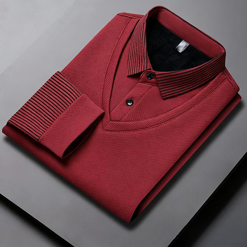 Herren-Langarmshirt in 2-in-1-Optik mit Kragen & Fleece-Futter
