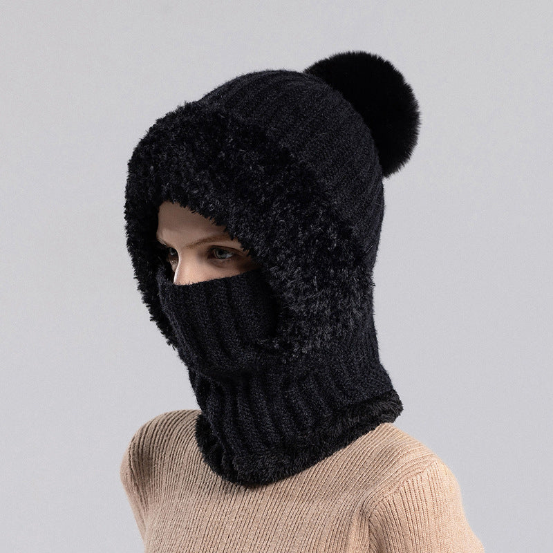 Damen-Strickhaube mit integriertem Schal und Gesichtsmaske