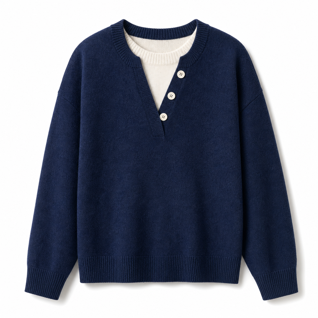 ⏰ Beliebt und bald ausverkauft!⏰ Lässiger zweiteiliger Strickpullover mit V-Ausschnitt und Knopfdetails