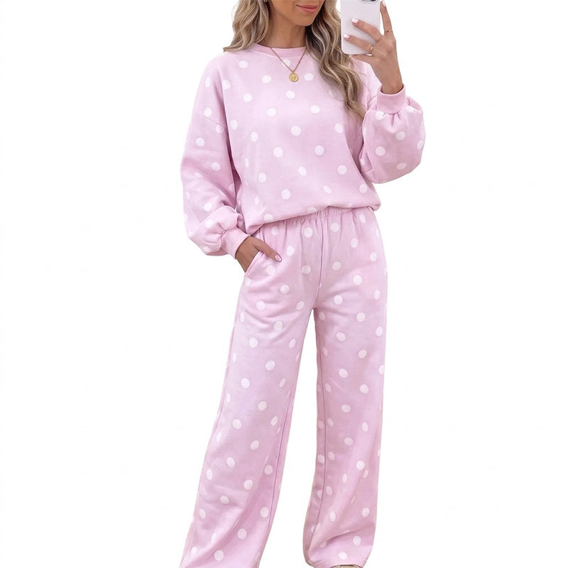 ✨Damen-Punkte-Top und Hosen mit weitem Bein Set