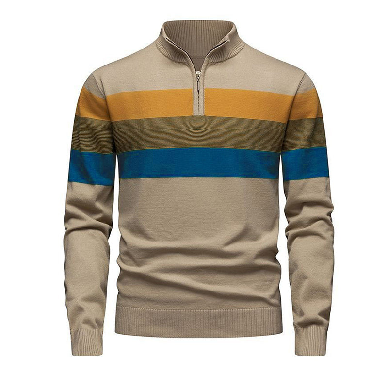 🔥Trending! Jetzt zugreifen!🔥 Lässiger Herren-Strickpullover mit schmaler Passform und halbem Reißverschluss sowie Streifenmuster