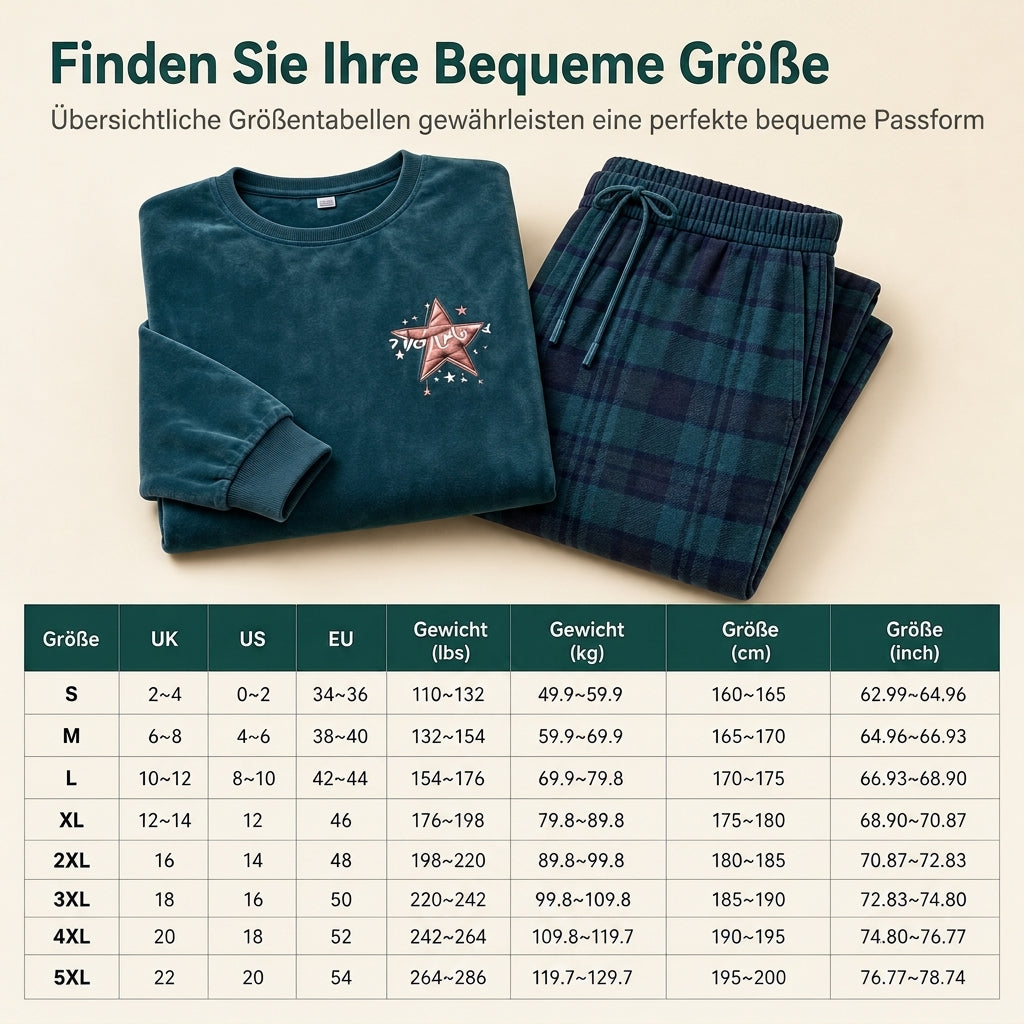 Zweiteiliges Loungewear-Set mit grünem Langarmshirt und grünen karierten Hosen