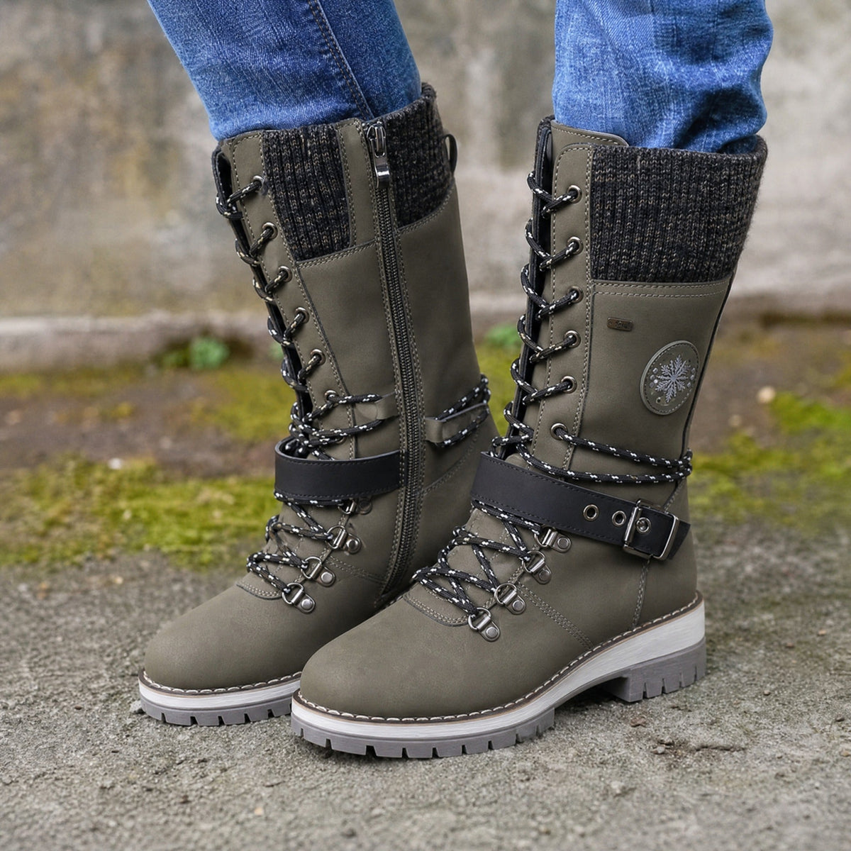 👢❄️Damen Schnürstiefel mit Strickbund und seitlichem Reißverschluss