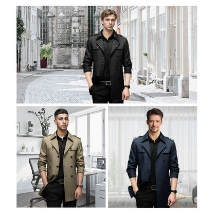 Herren-Kurzmantel im Trenchcoat-Stil mit zweireihiger Knopfleiste