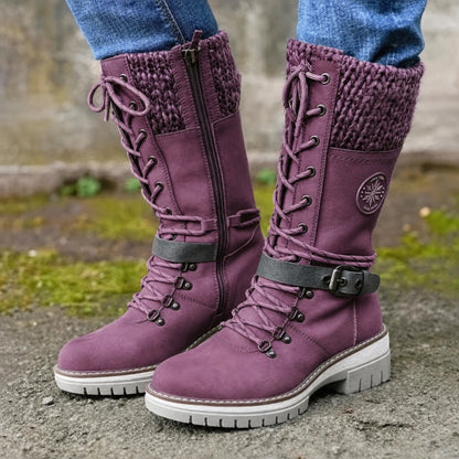 👢❄️Damen Schnürstiefel mit Strickbund und seitlichem Reißverschluss