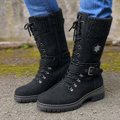 👢❄️Damen Schnürstiefel mit Strickbund und seitlichem Reißverschluss