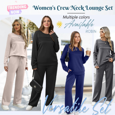 Damen-Lounge-Set, 2-teilig – Rundhalsoberteil & Hose mit Kordelzug