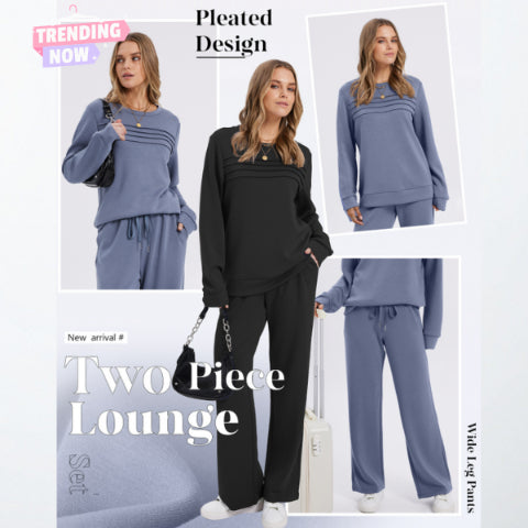 Damen-Lounge-Set, 2-teilig – Rundhalsoberteil & Hose mit Kordelzug