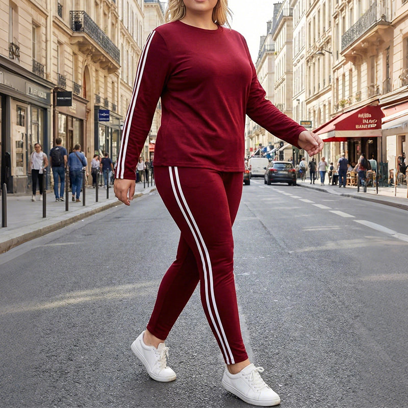 Damen-Zweiteiler mit Langarmshirt, Hose und Seitenstreifen