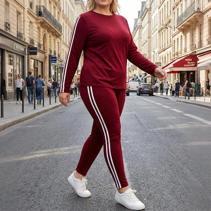 Damen-Zweiteiler mit Langarmshirt, Hose und Seitenstreifen
