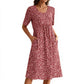 💖2026 Elegantní šaty s kulatým výstřihem a květinovým a hvězdným potiskem