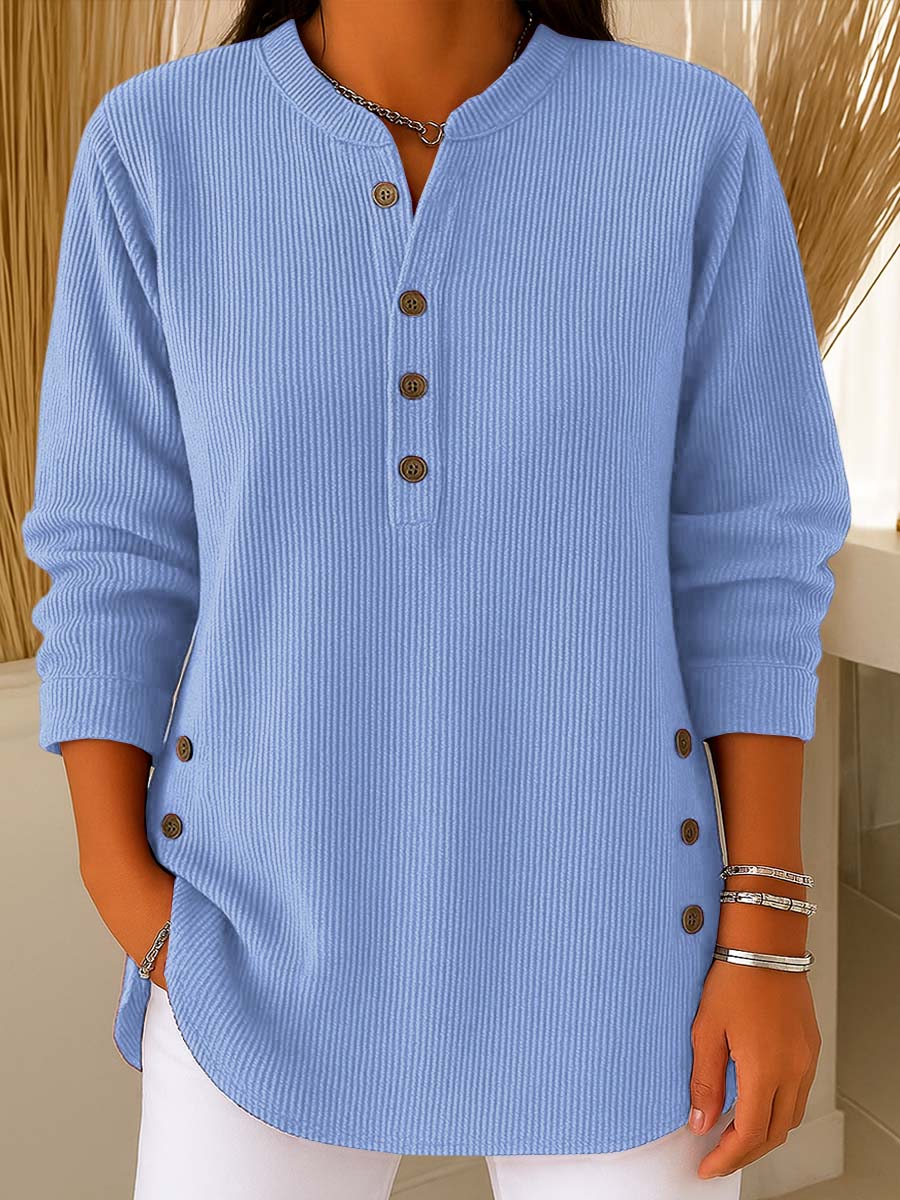 👔 🔥Damen Cordbluse mit Henley-Ausschnitt——Ihr Allrounder für jeden Anlass