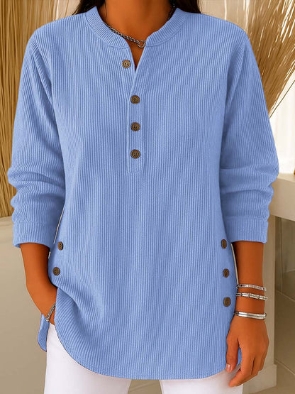 👔 🔥Damen Cordbluse mit Henley-Ausschnitt——Ihr Allrounder für jeden Anlass