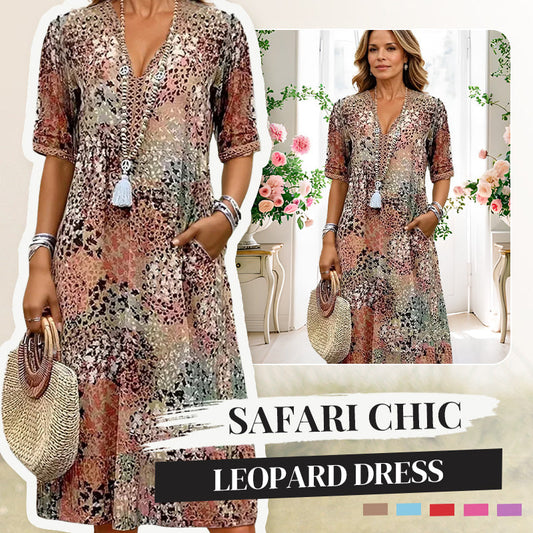 💥Výprodej 2026 – 50 % SLEVA🤩 Šaty Safari Chic s leopardím vzorem
