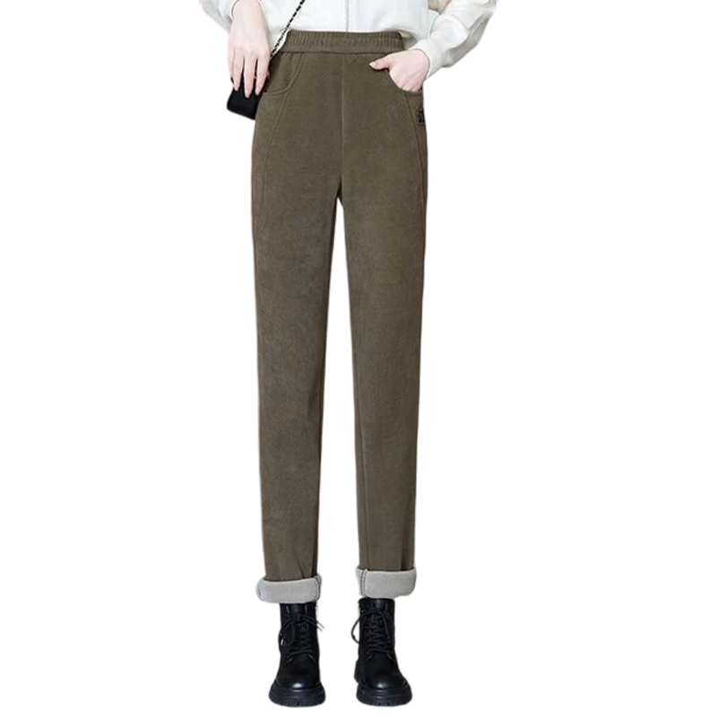 Gefütterte Damenhose in Cordoptik mit hohem Bund