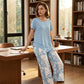 👗 Dámský 2-dílný set – asymetrický tunikový top a široké kalhoty z polyesteru