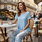 👗 Dámský 2-dílný set – asymetrický tunikový top a široké kalhoty z polyesteru