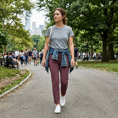 Damen-High-Waist-Stretchhose mit Reißverschlusstaschen in 7/8-Länge