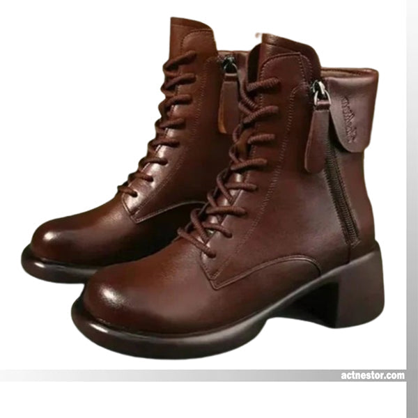 Damen Schnürstiefeletten im Vintage-Stil mit Blockabsatz