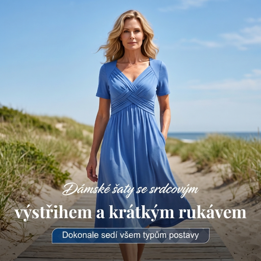 🍀 Dámské šaty s výstřihem do V, krátkým rukávem, dlouhé