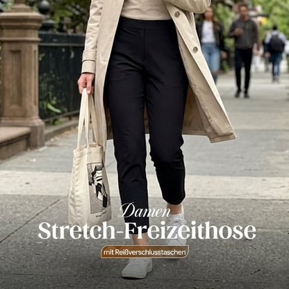 Damen-High-Waist-Stretchhose mit Reißverschlusstaschen in 7/8-Länge