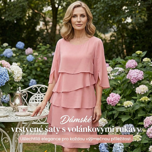 Elegantní dámské šaty s vícevrstvými rukávy s volánky