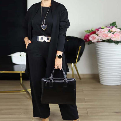 Damen-Set, 3-teilig – langer Cardigan, Oberteil & weite Hose