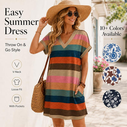 🎁50% OFF💥Women's Summer Casual V-Neck T-Shirt Dress