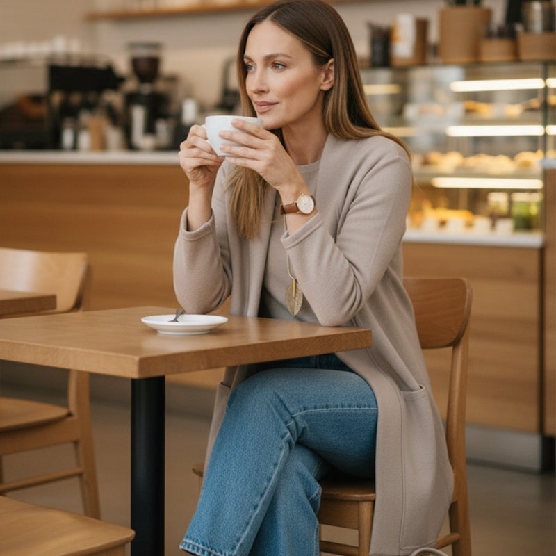 Damen-Set, 3-teilig – langer Cardigan, Oberteil & weite Hose