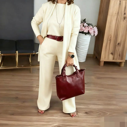 Damen-Set, 3-teilig – langer Cardigan, Oberteil & weite Hose