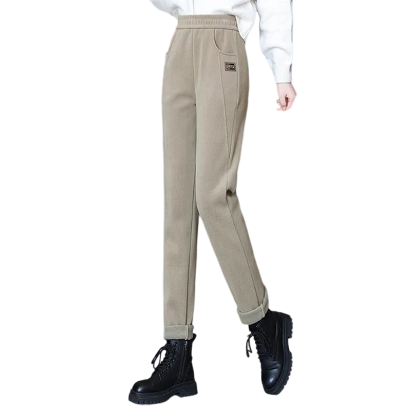 Gefütterte Damenhose in Cordoptik mit hohem Bund