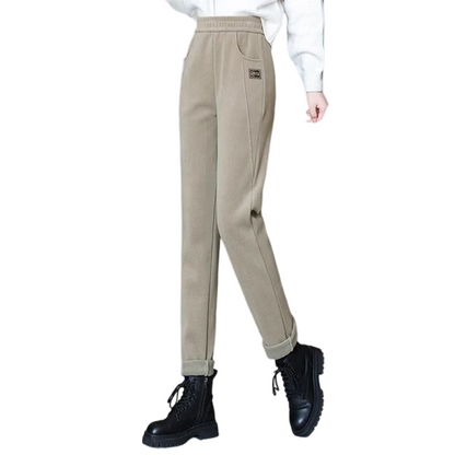 Gefütterte Damenhose in Cordoptik mit hohem Bund