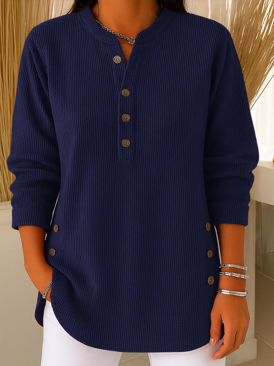 👔 🔥Damen Cordbluse mit Henley-Ausschnitt——Ihr Allrounder für jeden Anlass