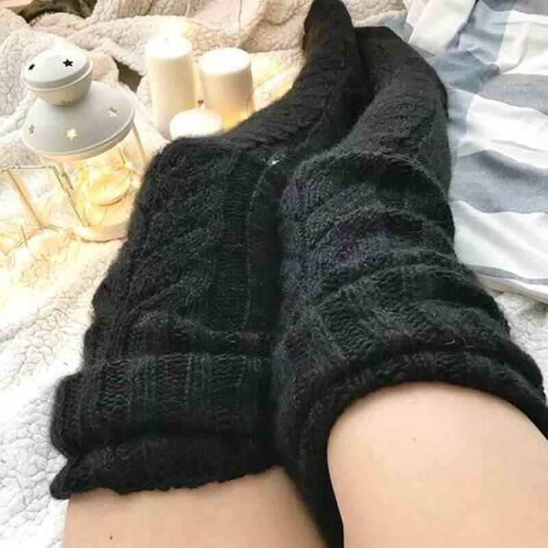 Damen-Overknee-Strümpfe mit Zopfmuster