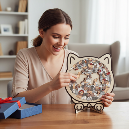 🎅🎄135dílné dřevěné puzzle ve tvaru kočky v barvách Morandiho🐱🎁