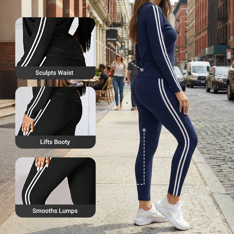 Damen-Zweiteiler mit Langarmshirt, Hose und Seitenstreifen