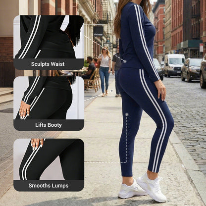 Damen-Zweiteiler mit Langarmshirt, Hose und Seitenstreifen