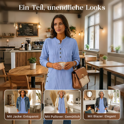 👔 🔥Damen Cordbluse mit Henley-Ausschnitt——Ihr Allrounder für jeden Anlass