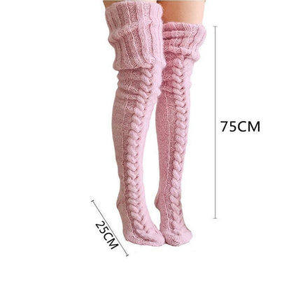 Damen-Overknee-Strümpfe mit Zopfmuster