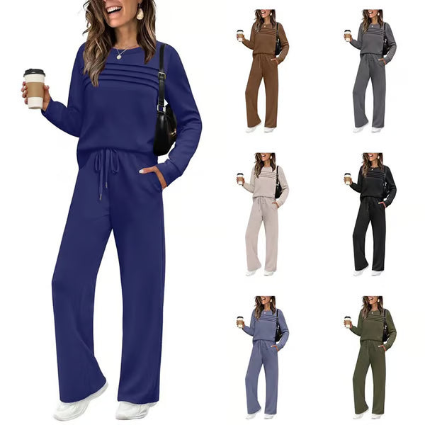 Damen-Lounge-Set, 2-teilig – Rundhalsoberteil & Hose mit Kordelzug