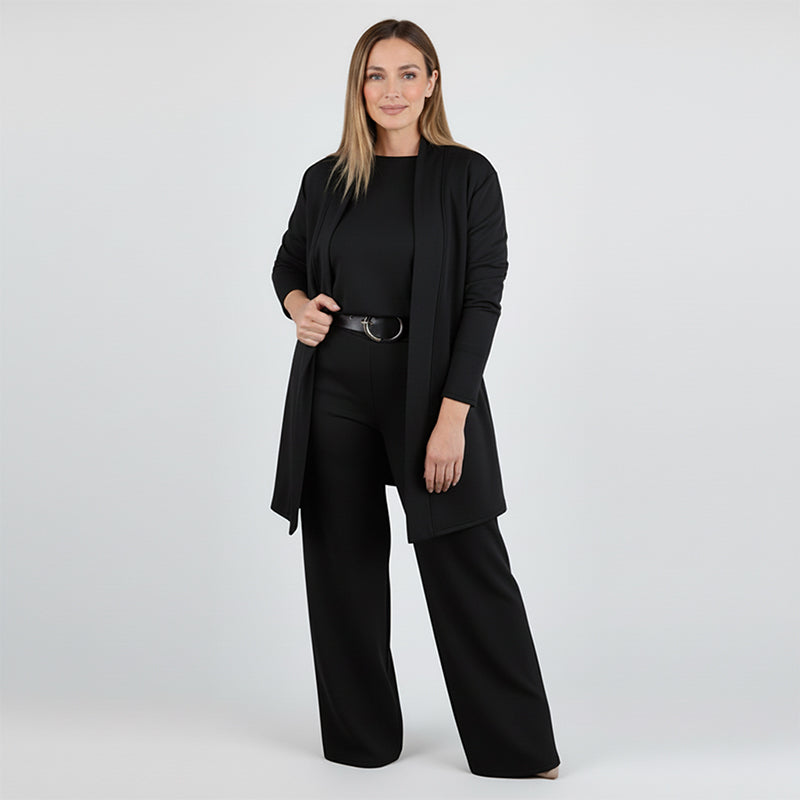 Damen-Set, 3-teilig – langer Cardigan, Oberteil & weite Hose