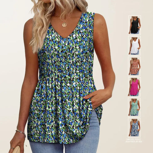 💖POSLEDNÍ DEN VÝPRODEJE 50 % SLEVA✨Dámské elegantní bezrukávové topy s výstřihem do V a babydoll střihem