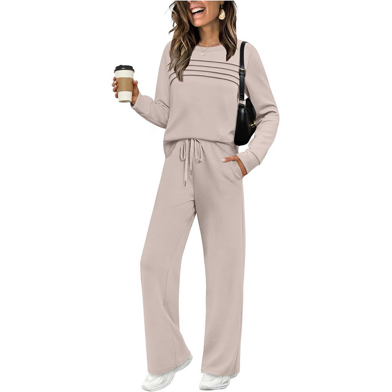 Damen-Lounge-Set, 2-teilig – Rundhalsoberteil & Hose mit Kordelzug