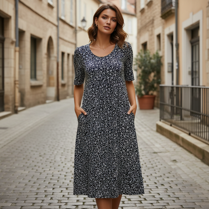 🔥Květinové šaty s výřezem scoop a bočními kapsami 👗