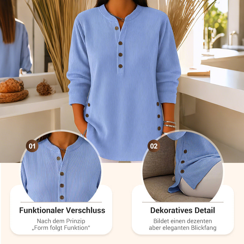 👔 🔥Damen Cordbluse mit Henley-Ausschnitt——Ihr Allrounder für jeden Anlass