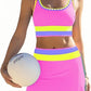 🔥🎁Novinka: 50% SLEVA🔥🌼 Třídílné sportovní bikiny z nylonu s barevnými bloky – vysoký pas se zeštíhlujícím efektem na břicho 👙