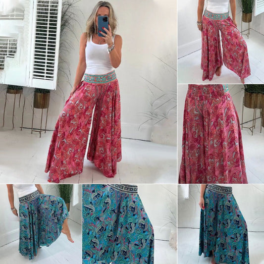 👗Elastické kalhoty v pase s etnickým potiskem