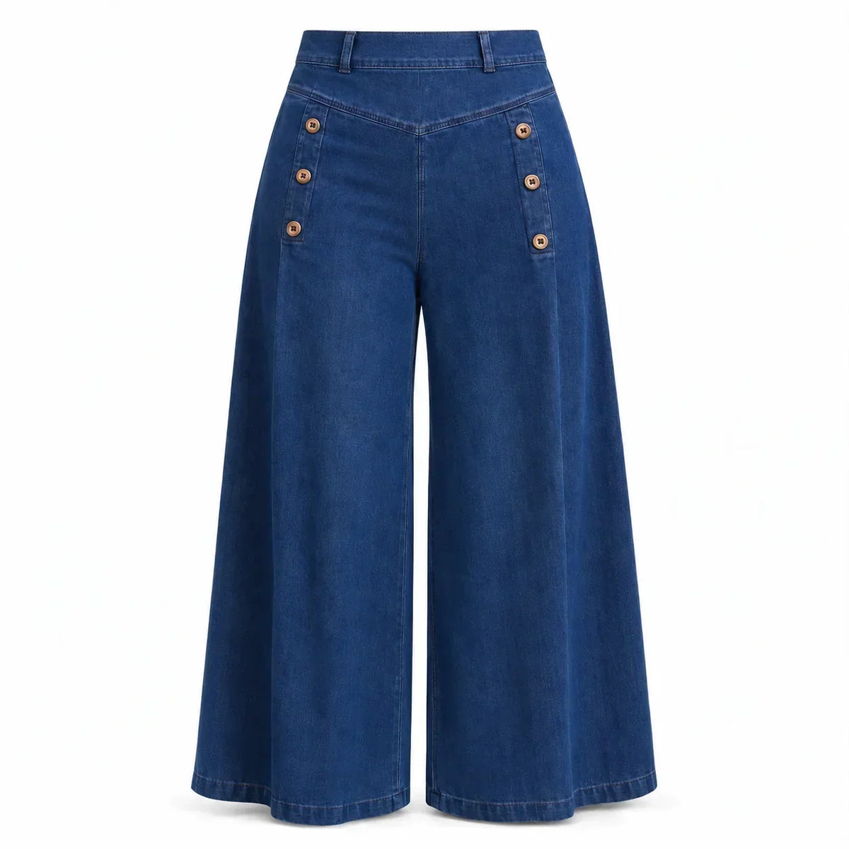 Damen-High-Waist-Wide-Leg-Jeans mit Stretch und Zierknöpfen