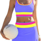 🔥🎁Novinka: 50% SLEVA🔥🌼 Třídílné sportovní bikiny z nylonu s barevnými bloky – vysoký pas se zeštíhlujícím efektem na břicho 👙